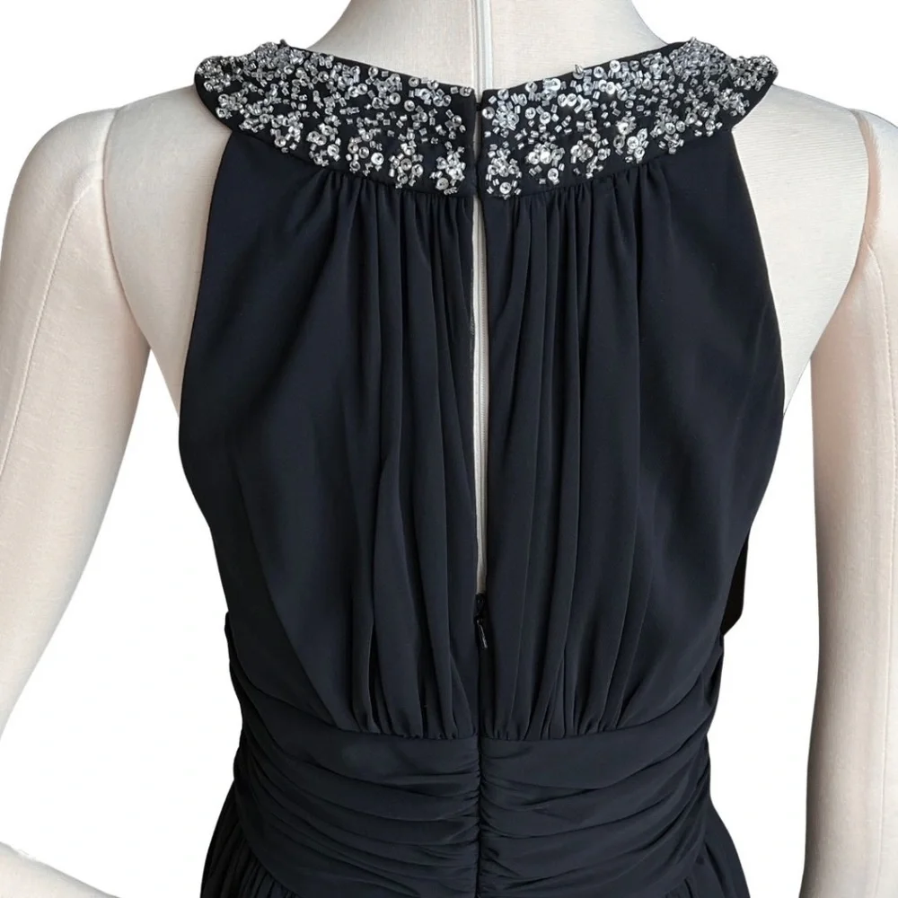 JS Boutique Sequin Beaded Keyhole Halter Black Chiffon Cocktail Dress Si… - Picture 4 of 8